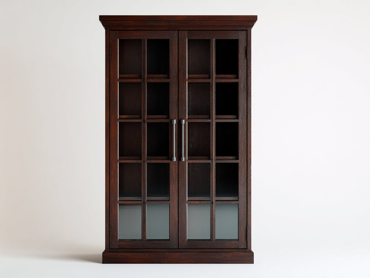 Vitrine - Bois massif-Verre trempé-Métal - 120x50x195 cm - marron foncé - classique élégant
