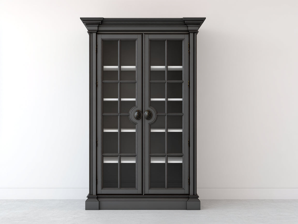 Vitrine - Bois massif-Verre trempé - 120x45x200 cm - gris foncé - classique élégant