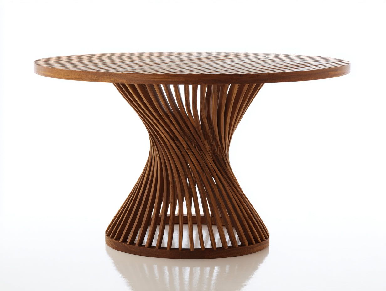 Table de jardin - bois de teck - 140x140x75 cm - bois naturel - design sculptural