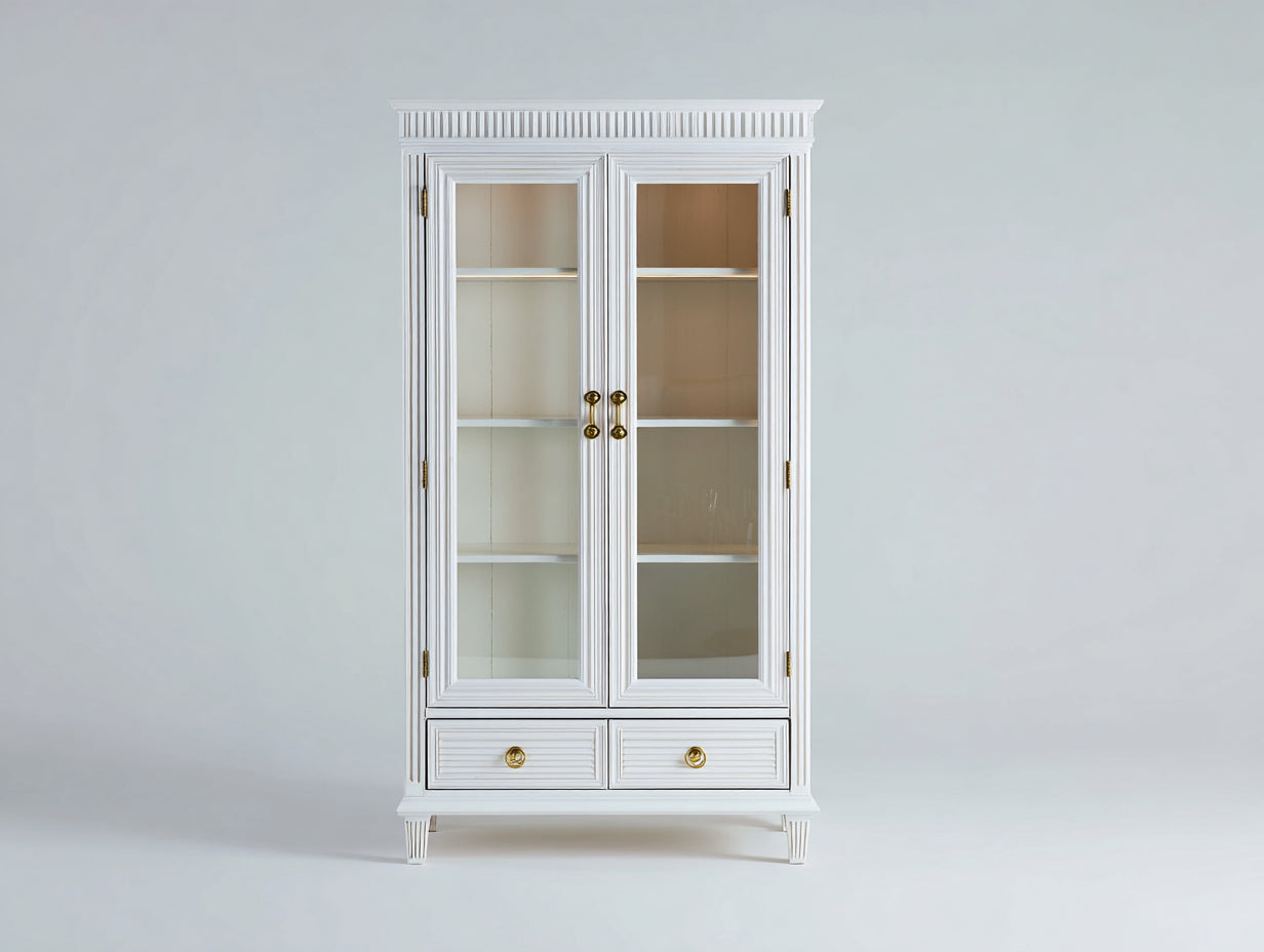 Vitrine - Bois massif-Verre trempé-Métal - 105x48x195 cm - blanc - classique élégant