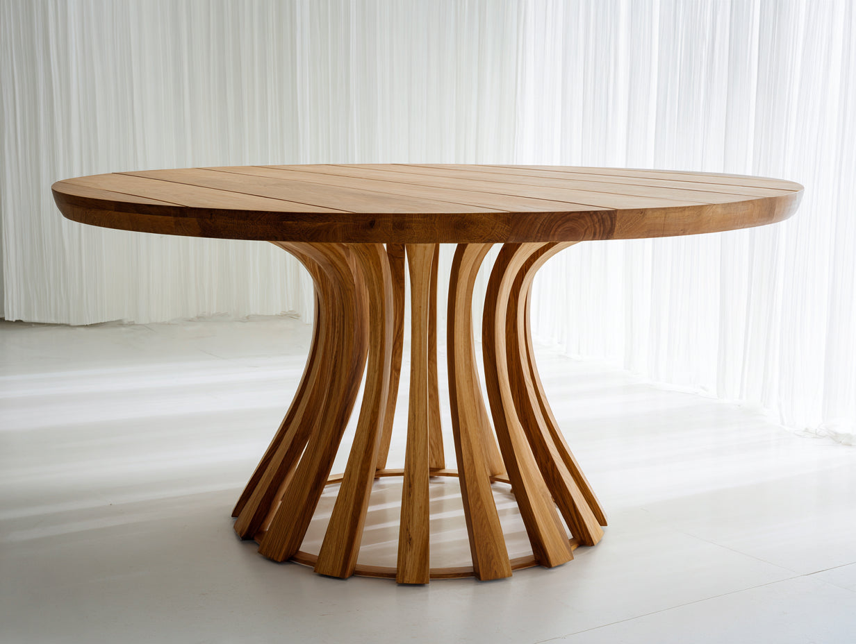 Table de jardin - bois de teck - 160x160x76 cm - bois naturel - design sculptural