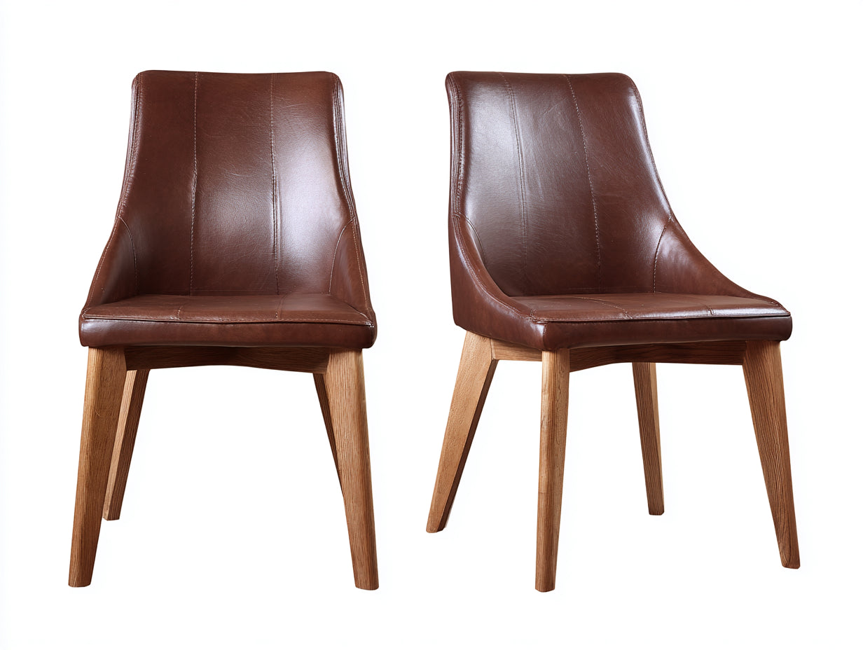 Chaise de salle à manger-Similicuir-Bois-52x57x88 cm-Brun acajou-Bois naturel-Style moderne