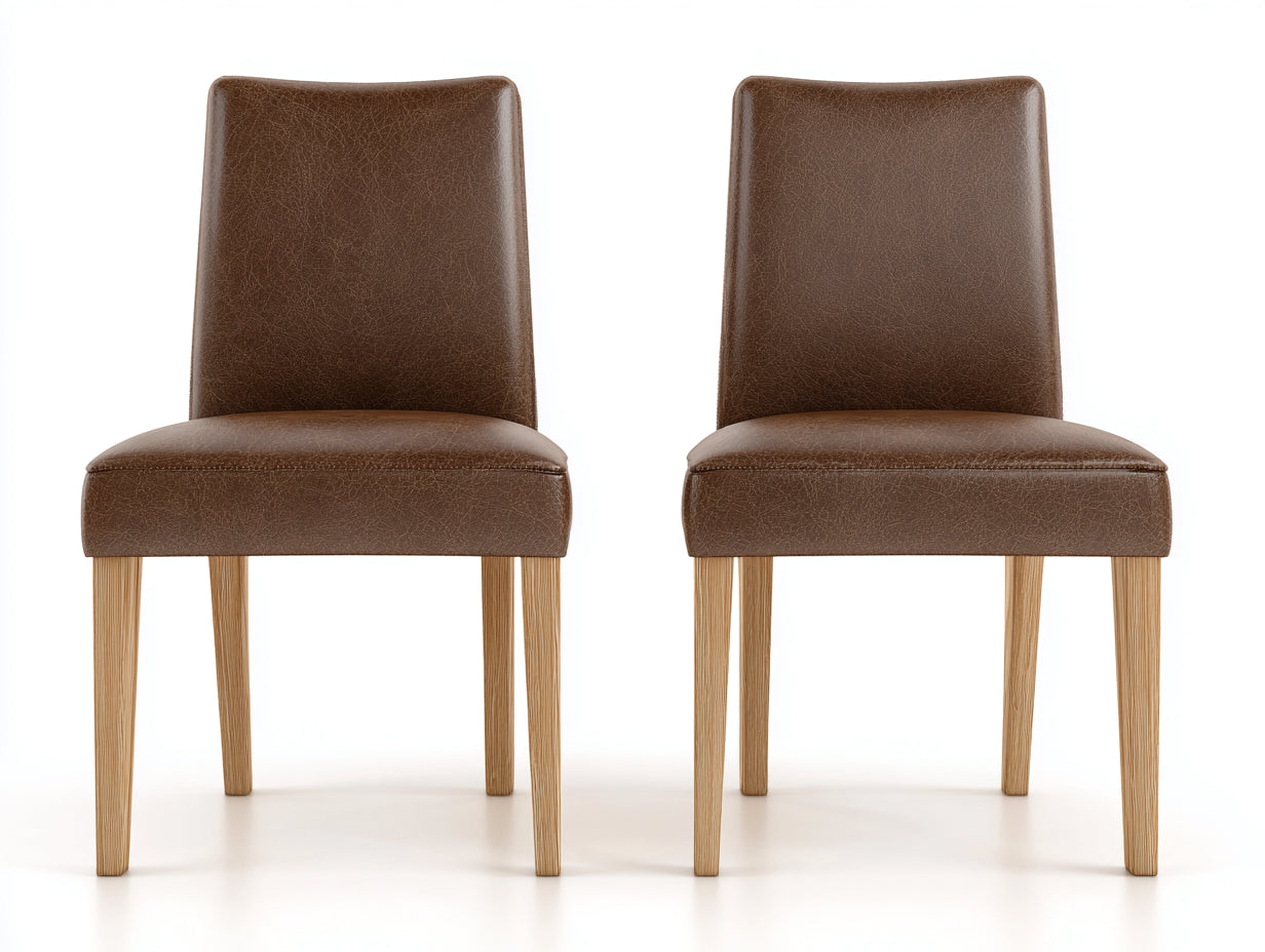 Chaise de salle à manger-Similicuir-Bois-48x54x87 cm-Brun foncé-Bois naturel-Style moderne
