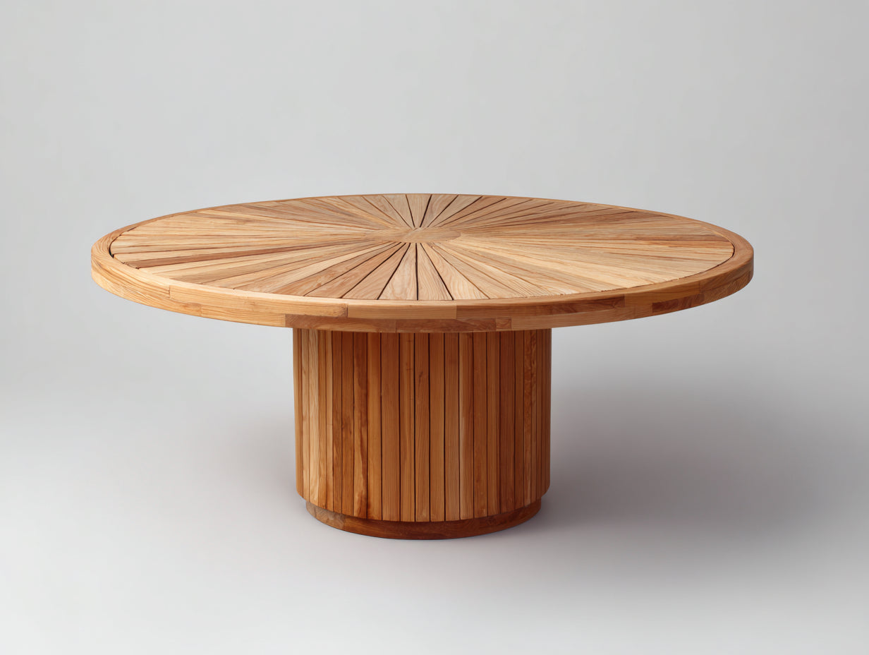 Table de jardin - bois de teck - 155x155x75 cm - bois naturel - design rayonnant