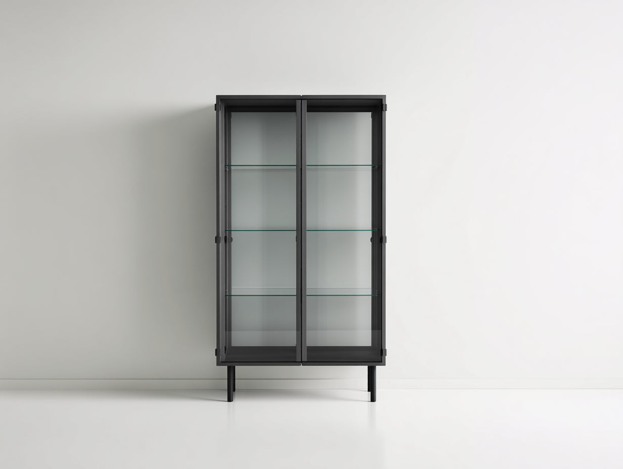 Vitrine - Métal-Verre trempé - 85x38x165 cm - noir - minimaliste moderne