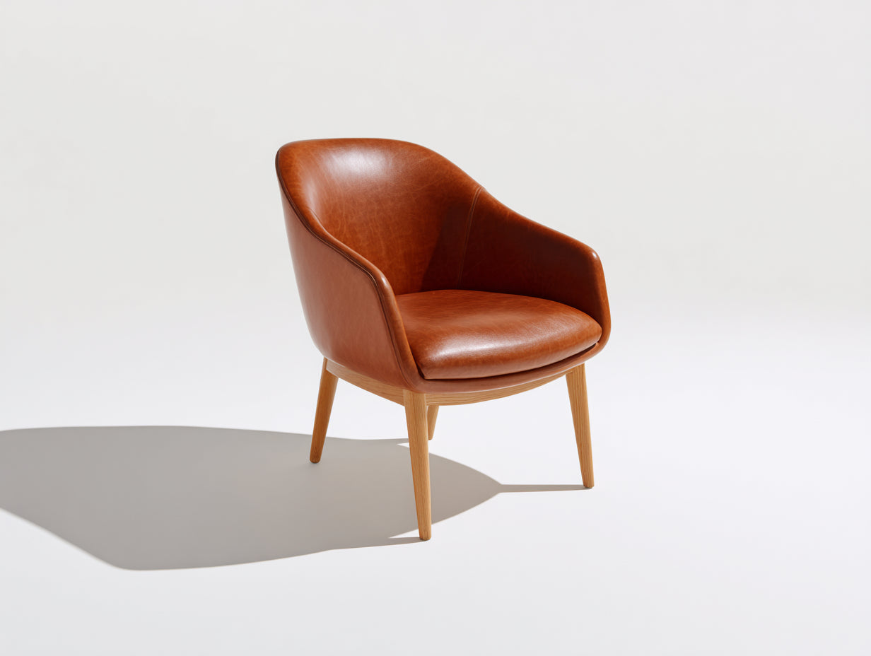 Chaise de salle à manger-Similicuir-Bois-64x61x78 cm-Marron cognac-Bois naturel-Style moderne
