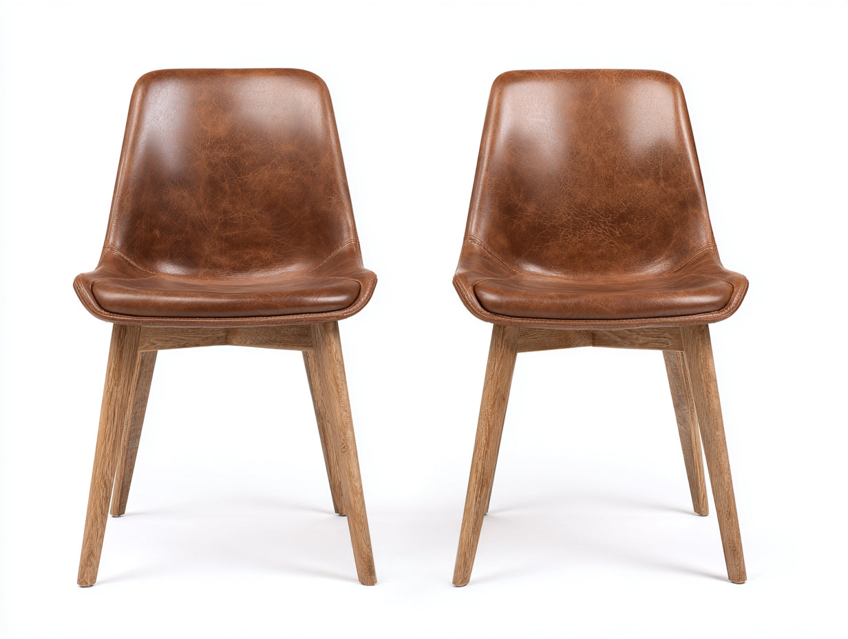 Chaise de salle à manger - cuir synthétique-bois massif - 55x51x84 cm - marron - design moderne