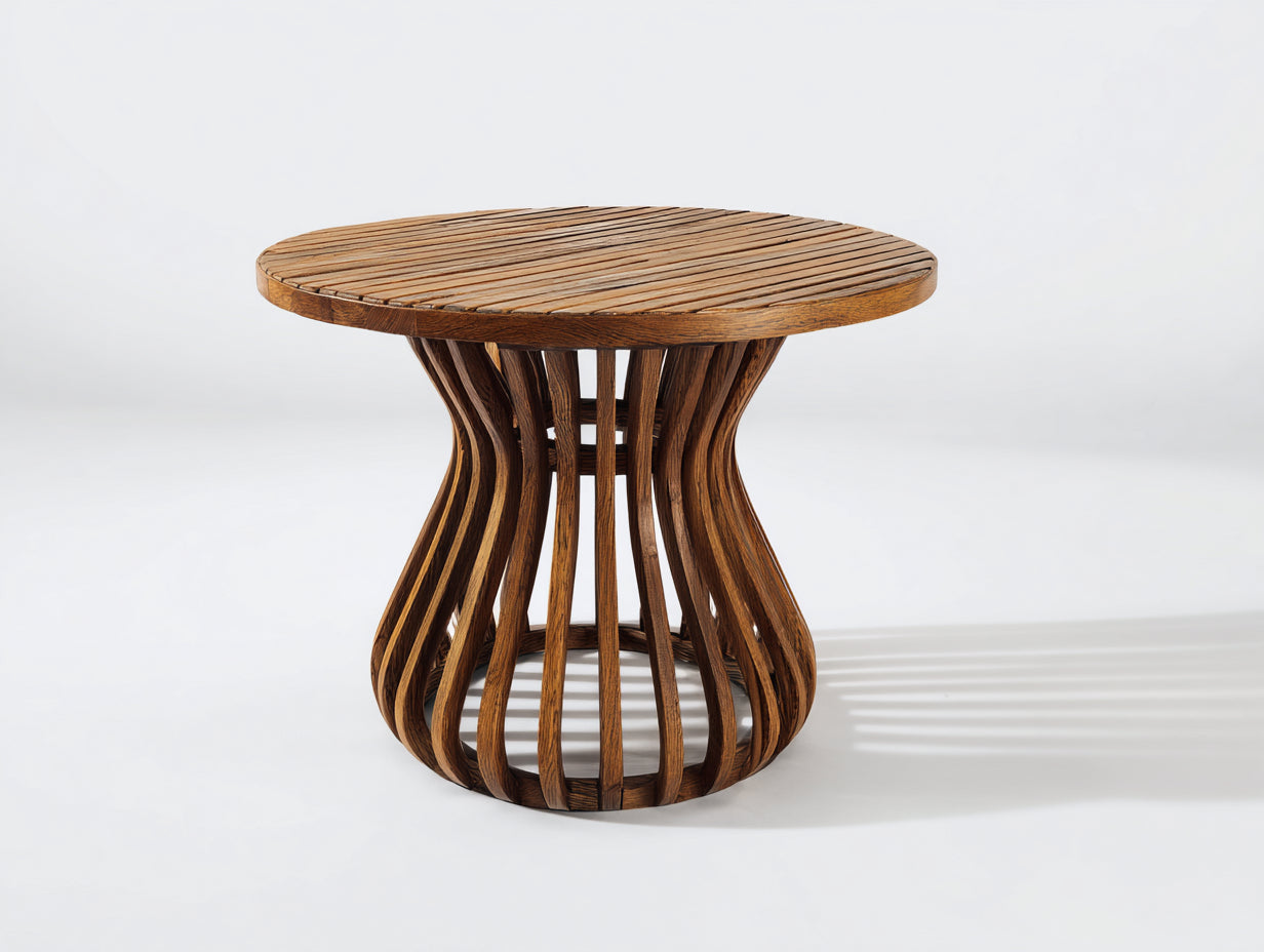 Table de jardin - bois de teck - 105x105x74 cm - bois naturel - design organique