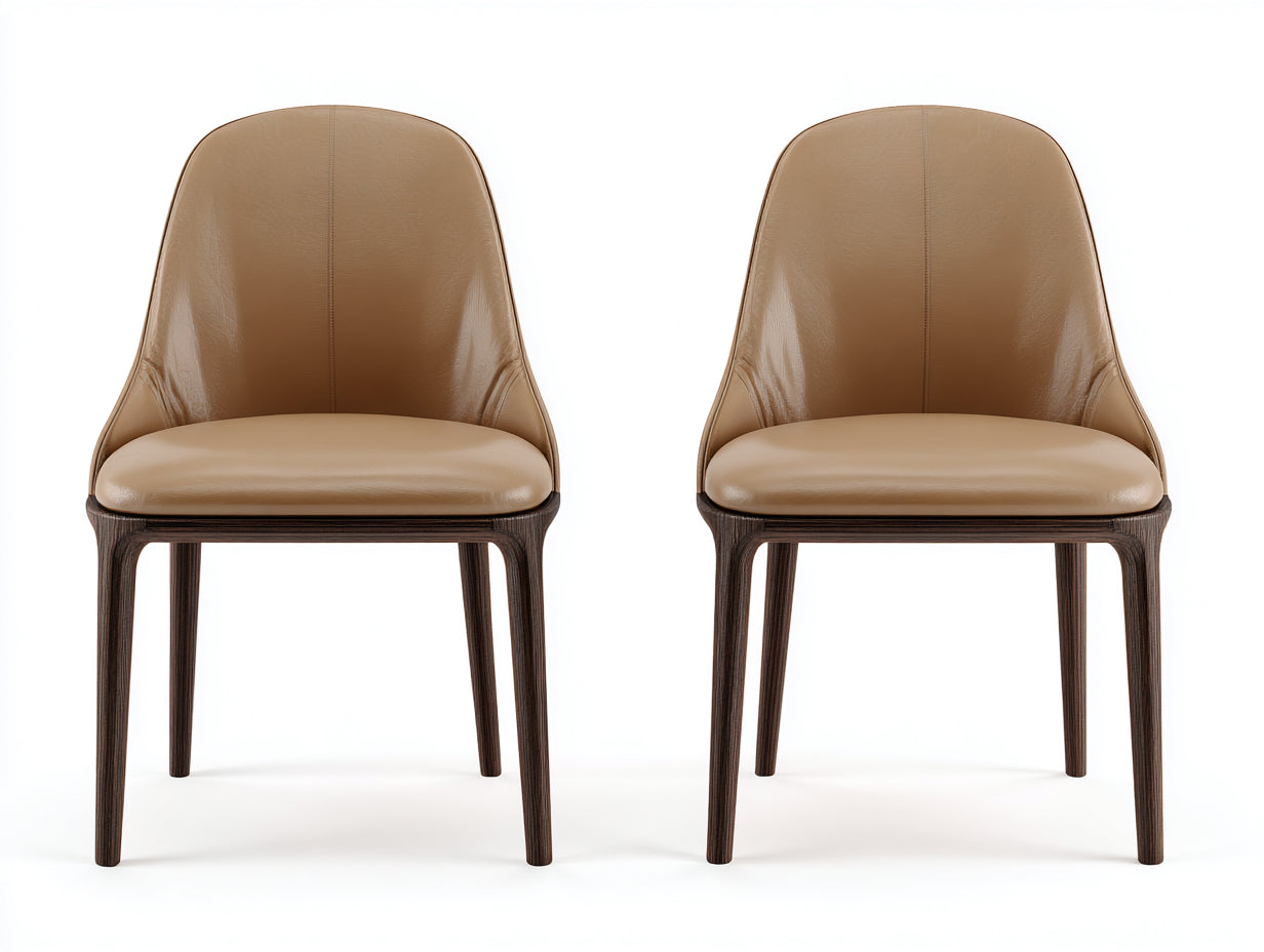 Chaise de salle à manger-cuir synthétique-bois massif-58x50x83 cm-beige-marron clair-design contemporain