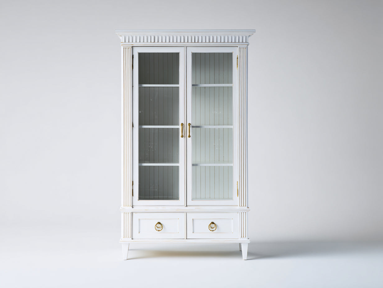 Vitrine - Bois massif-Verre trempé-Métal - 100x45x190 cm - blanc - classique élégant