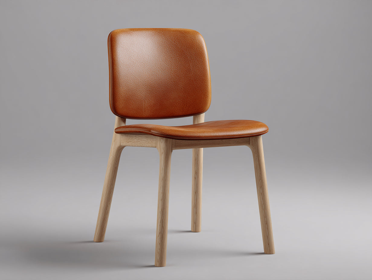 Chaise de salle à manger-Similicuir-Bois-53x56x83 cm-Marron caramel-Bois naturel-Style contemporain