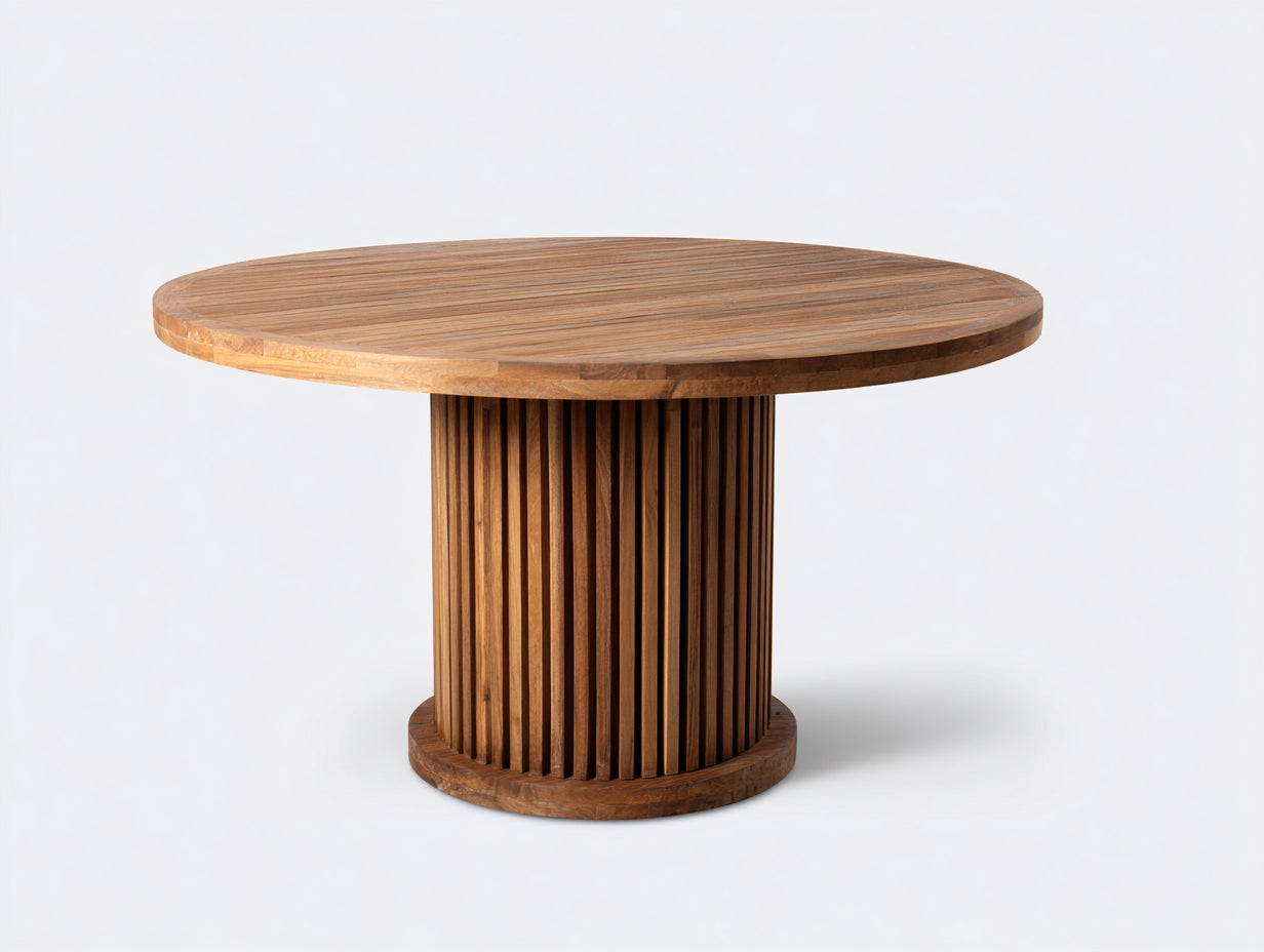 Table de jardin - bois de teck - 130x130x75 cm - bois naturel - design contemporain