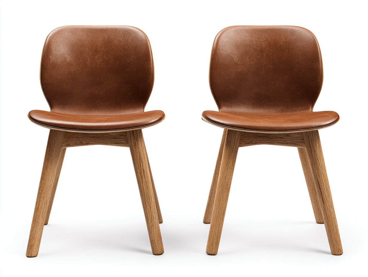 Chaise de salle à manger - cuir synthétique-bois massif - 57x48x81 cm - marron - design moderne
