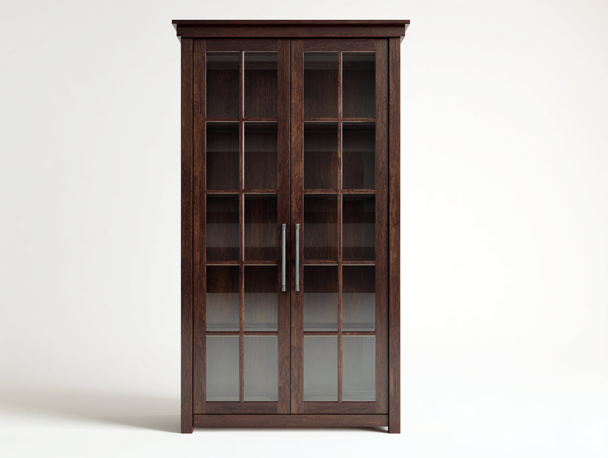Vitrine - Bois massif-Verre trempé-Métal - 114x46x188 cm - marron foncé - classique élégant