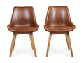 Chaise de salle à manger-Similicuir-Bois-57x58x82 cm-Brun vieilli-Bois naturel-Style moderne