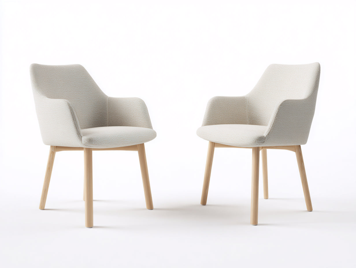 Chaise de salle à manger-Tissu-Bois-60x58x82 cm-Blanc cassé-Bois naturel-Style scandinave