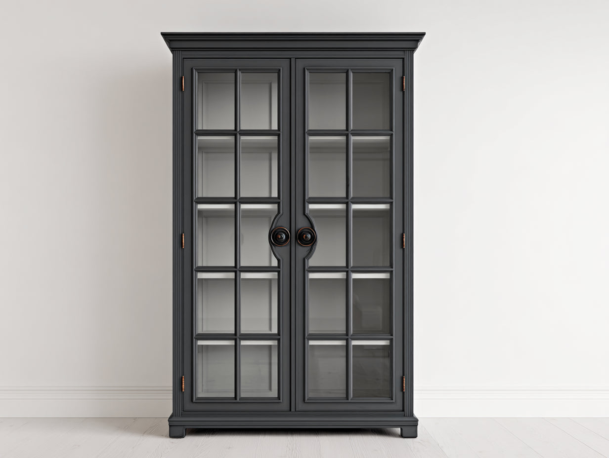 Vitrine - Bois massif-Verre trempé - 110x42x185 cm - gris foncé - classique moderne