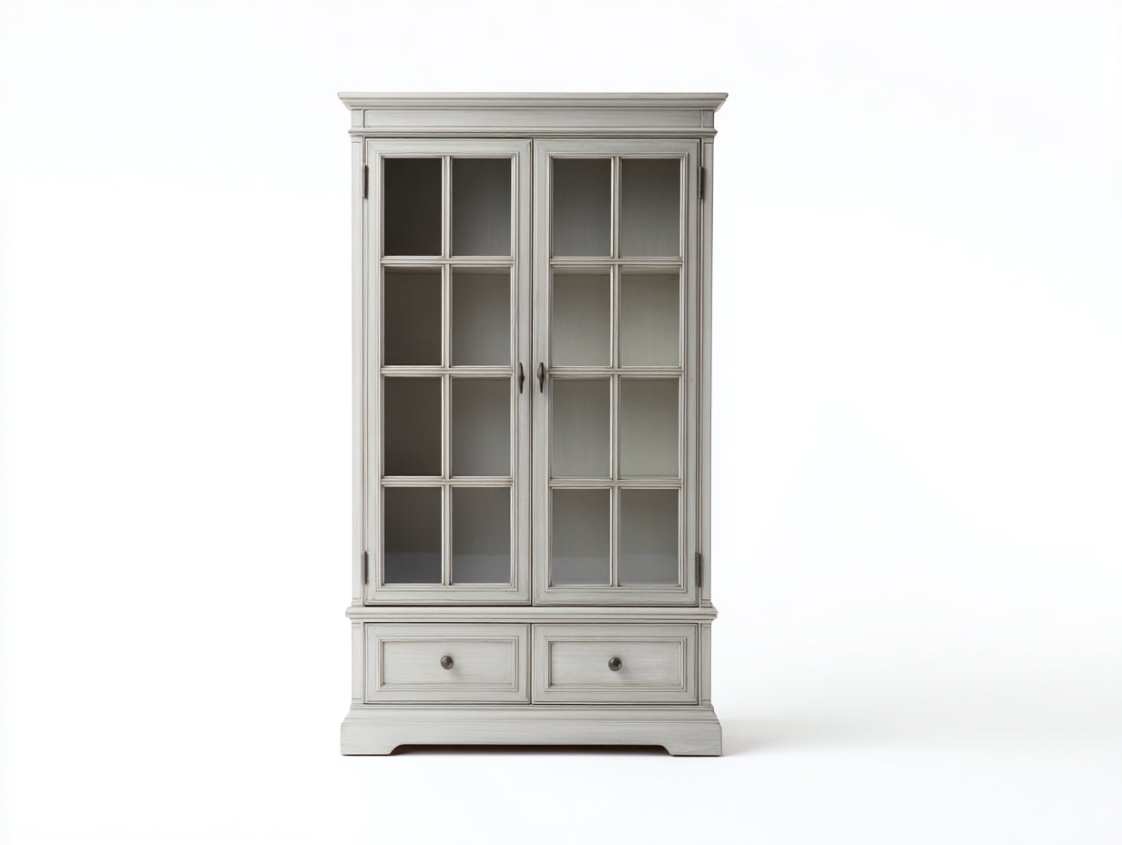 Vitrine - Bois massif-Verre trempé-Métal - 108x45x188 cm - gris clair - classique élégant