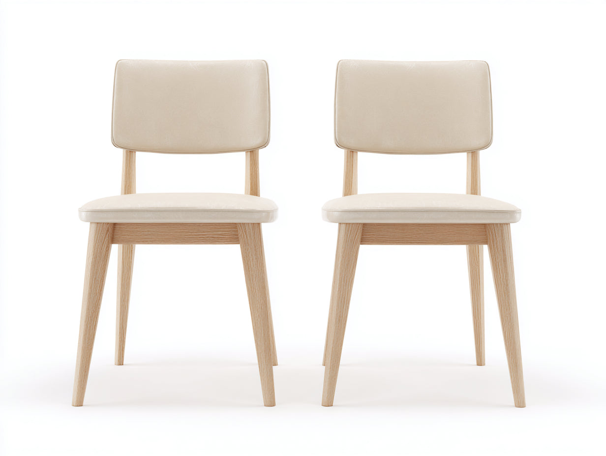 Chaise de salle à manger-cuir synthétique-bois massif-55x48x84 cm-beige-design contemporain