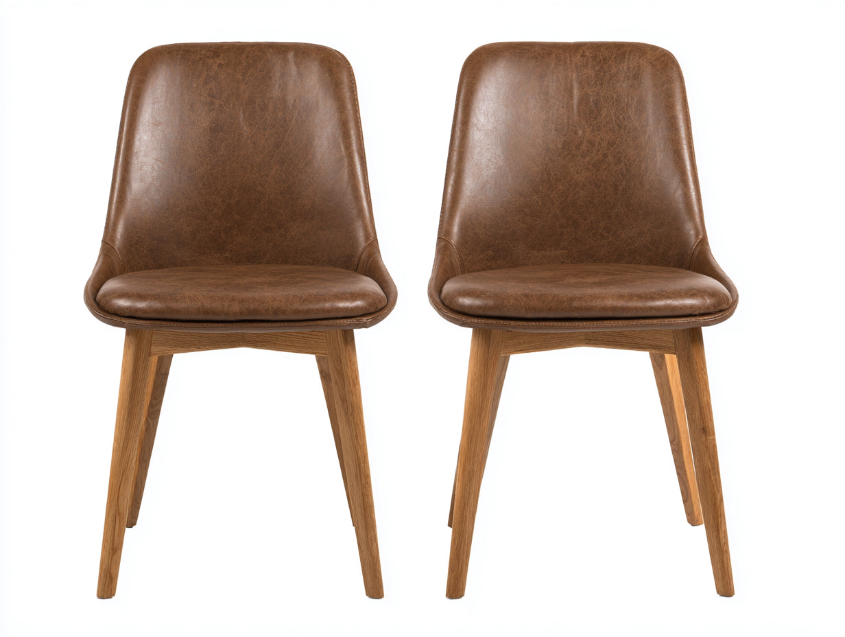 Chaise de salle à manger - cuir synthétique-bois massif - 56x49x82 cm - marron - design contemporain