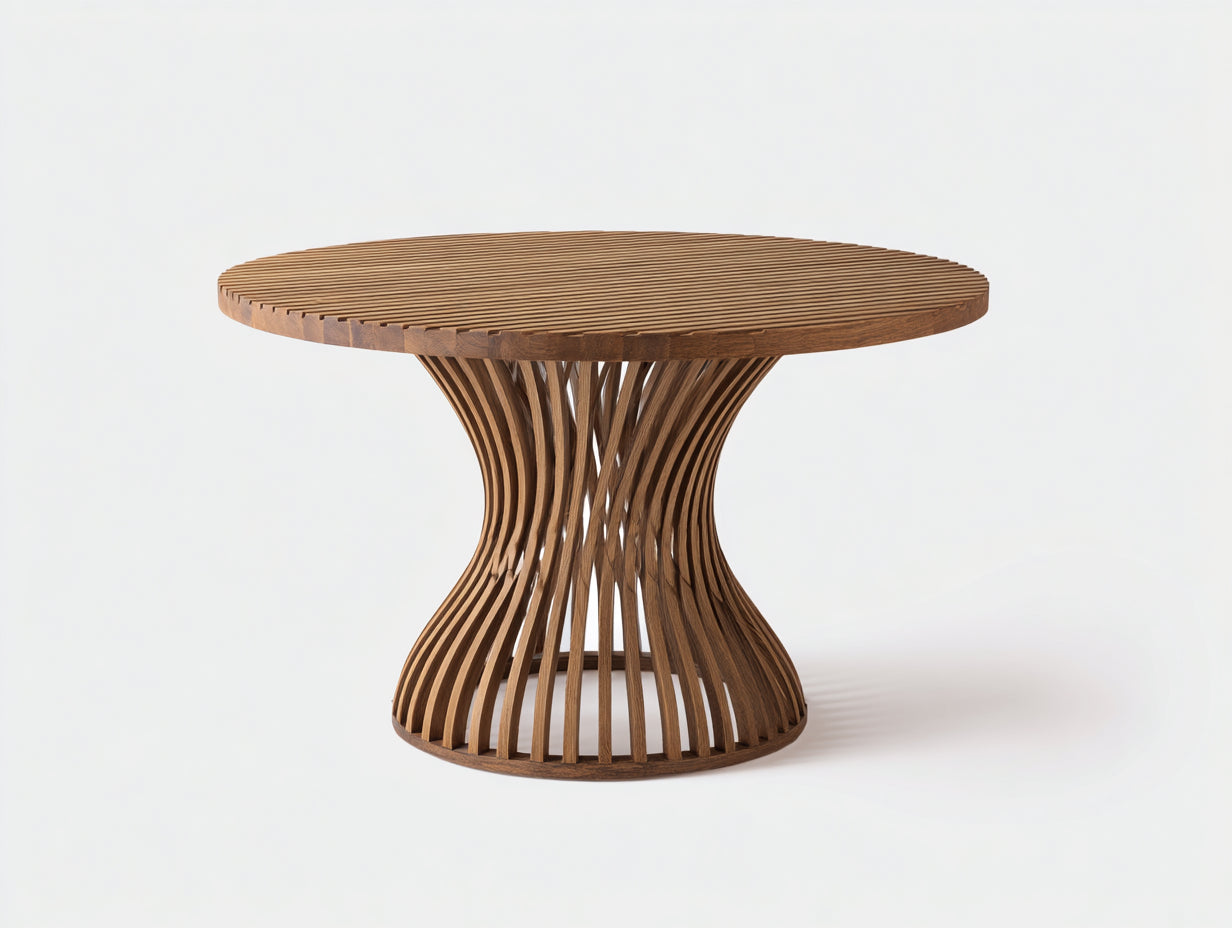 Table de jardin - bois de teck - 130x130x75 cm - bois naturel - design organique