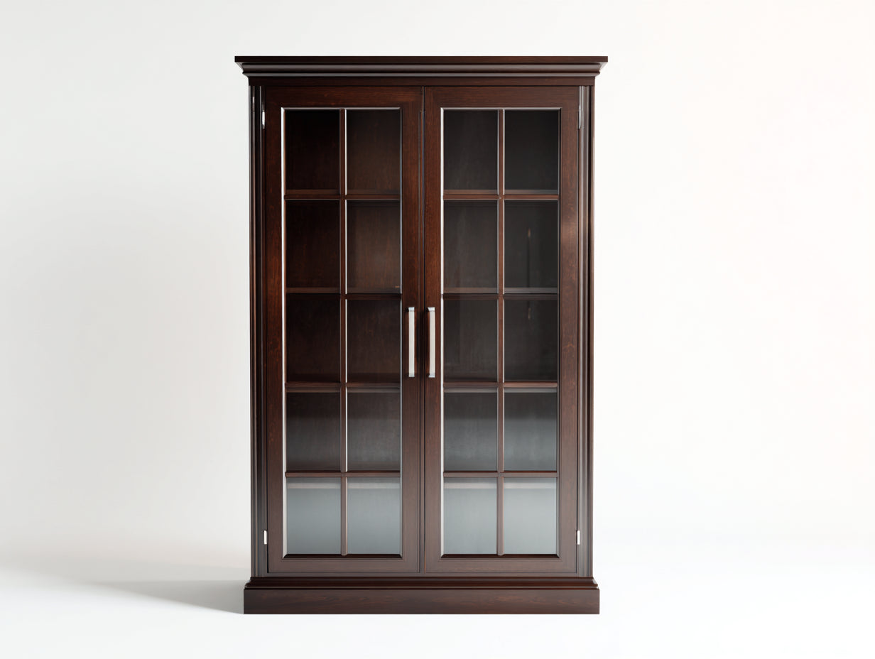 Vitrine - Bois massif-Verre trempé-Métal - 110x45x185 cm - marron foncé - classique élégant